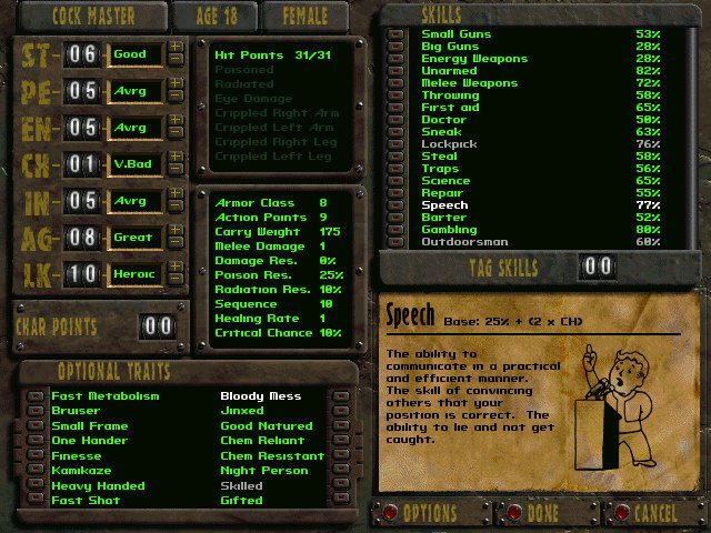 fallout 1 quick start creating a new character