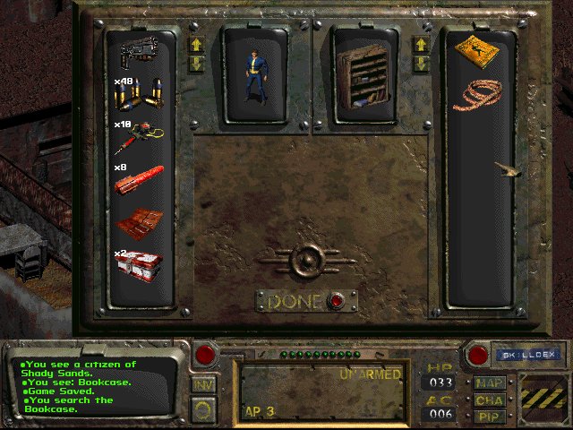 fallout 1 quick start how to open inventory
